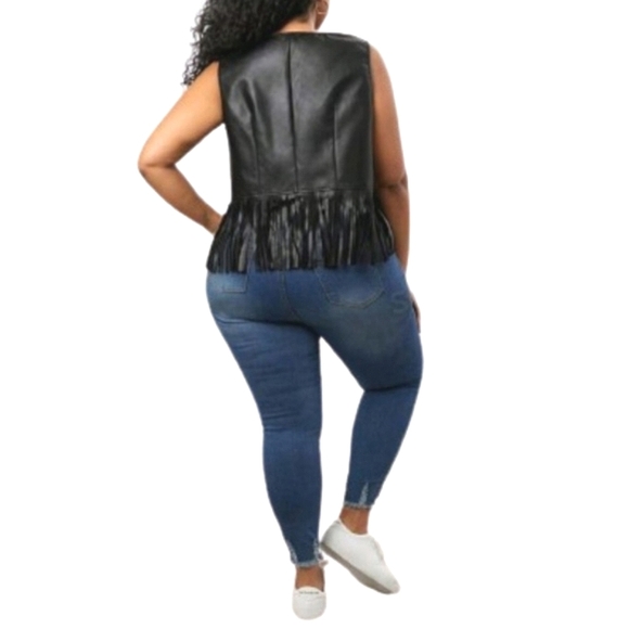 MIDNITE BLACK ☆ FRINGED ☆ FAUX LEATHER VEST ☆ 5x ☆ NWT - Picture 7 of 8
